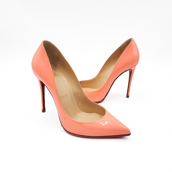 Christian Louboutin Pastel Peach Patent Leather Pumps Heels EU 36